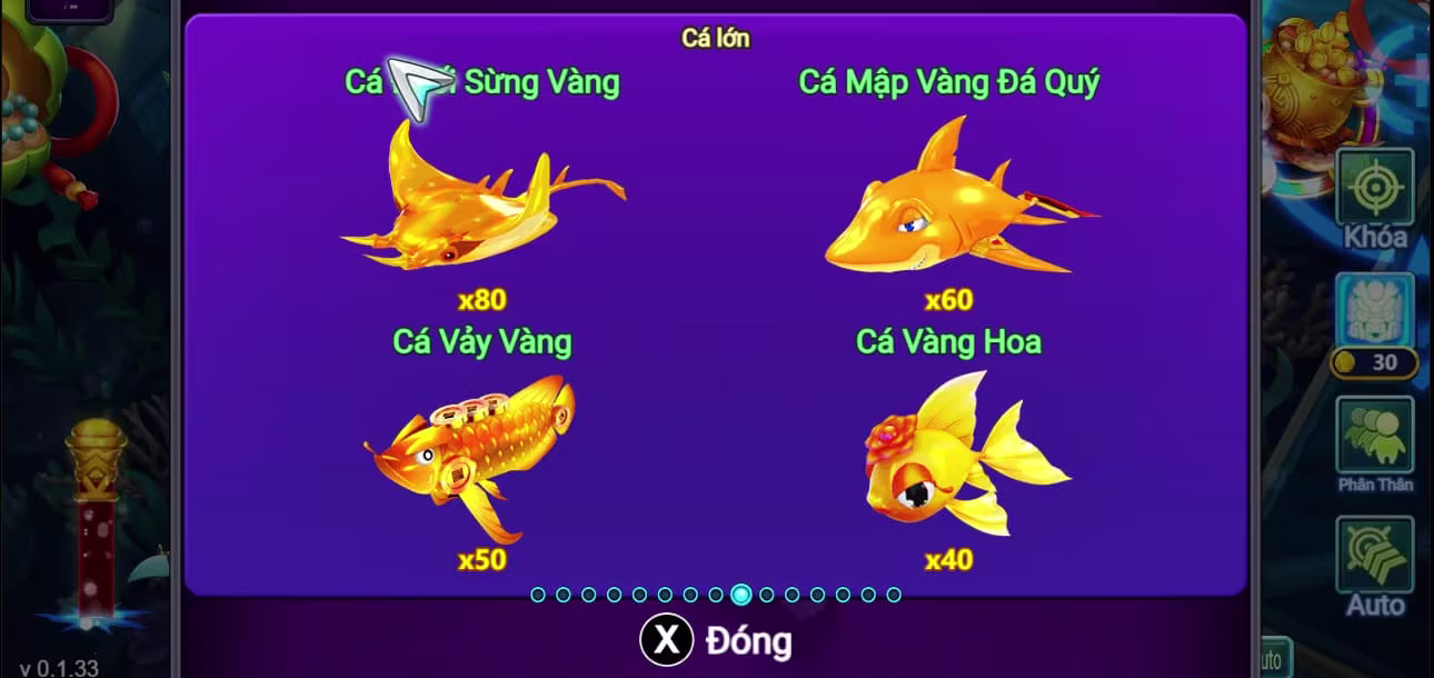 tỉ lệ trả thưởng khi bắn các loại cá lớn